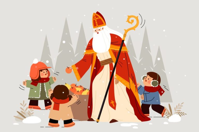 Représentation de Saint Nicolas Paris entouré d'enfants dont il est le saint protecteur